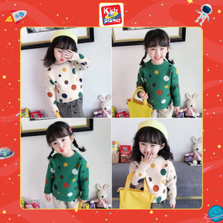 Áo len trẻ em bé gái KIDPLANET, áo nỉ cho bé cổ tròn chấm bi từ 10-28kg 2 màu N00595 - N00607
