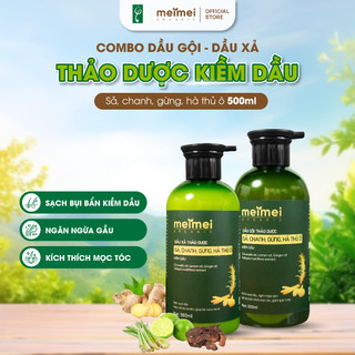 Combo dầu gội - dầu xả thảo dược meimei organic hà thủ ô gừng sả kiềm dầu ngăn ngừa rụng tóc 500ml