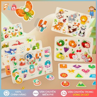 Đồ Chơi Bảng Núm Gỗ Loại, Bảng Ghép Hình Núm Gỗ Động Vật, Trái Cây, Chữ Số Giáo Dục Sớm Phát Triển Trí Tuệ