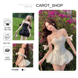 ( XẢ KHO ) VN32 Đầm thiết kế dáng phồng trễ vai nơ phối phong cách Hàn Quốc