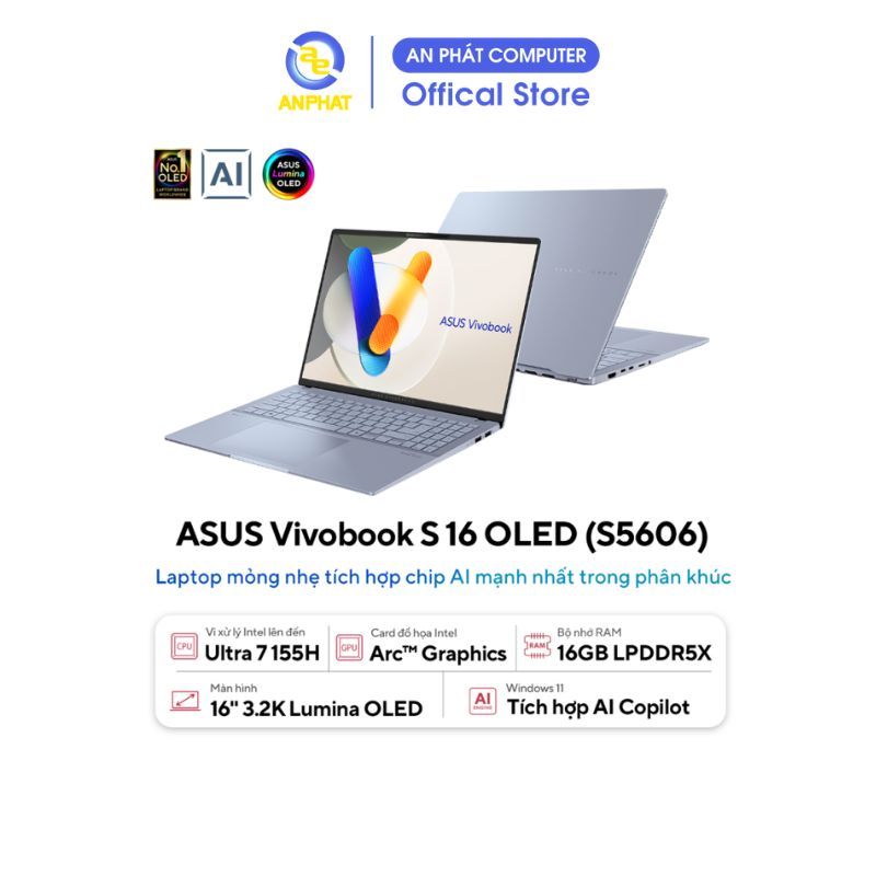 Laptop ASUS Vivobook S 16 OLED S5606MA-MX051W (Core Ultra 7 155H | 16GB | 512GB | Intel Arc | 16 inch 3.2K | Win 11)