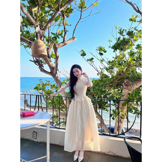 Váy Maxi trễ vai bo chun chất liệu tơ xốp, Đầm Maxi Nữ đẹp 2024.