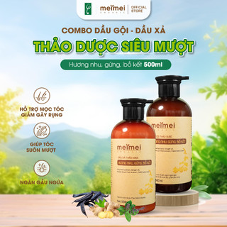 Dầu gội kèm dầu xả thảo dược meimei organic hương nhu bồ kết óng mượt tóc phục hồi hư tổn 500ml
