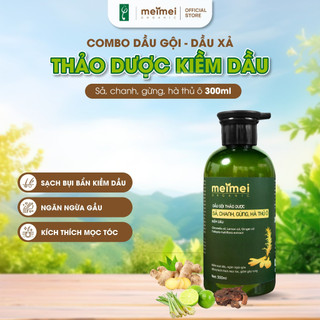 Dầu gội kiềm dầu meimei organic thảo dược hà thủ ô chanh gừng sả ngăn gầu ngứa không bết tóc 300ml