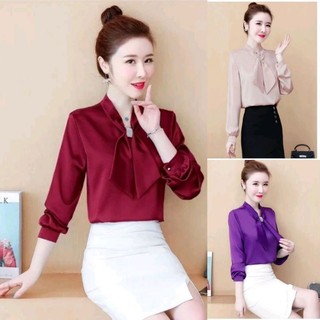 Áo Sơ Mi Cao Cấp Kiểu Tay Dài Cổ Nơ Size S M L XL XXL