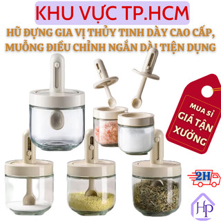  Hũ Đựng Gia Vị Thủy Tinh Dày Trong Suốt, Nắp Nhựa Đậy Kín Kèm Muỗng Tùy Chỉnh Dài Ngắn
