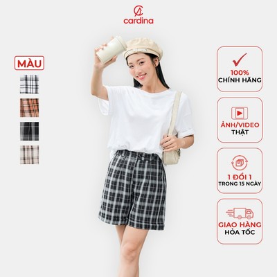 Quần short nữ CARDINA chất liệu tuýt si kẻ kiểu dáng classic thanh lịch hiện đại trẻ trung 4QSA05