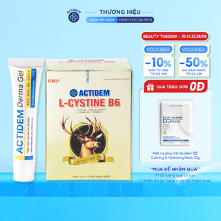  Combo Gel Giảm Mụn Actidem Derma Gel + Viên Uống L-cystine Kẽm Vitamin B6 60 viên