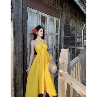 Váy maxi vàng cổ yếm
