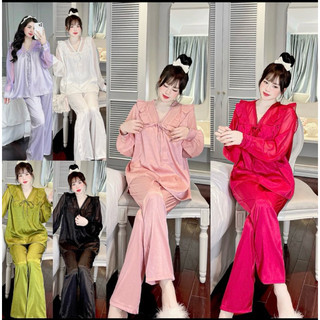 Bộ sướt tay dài voan cổ V phối ren phom dưới 60kg