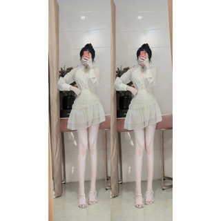 Váy tơ bèo cổ phối ren 2 lớp