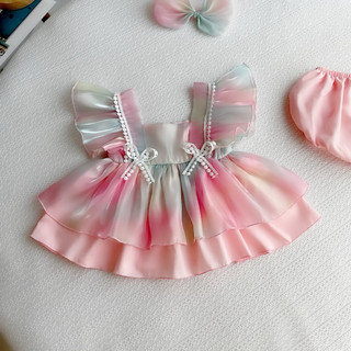  Váy cầu vồng siêu xinh đẹp với tơ Organza phối lụa. Váy sơ sinh, đầy tháng, thôi nôi,chụp hình cho bé gái