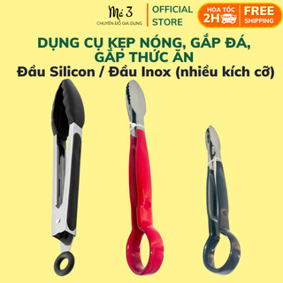 Kẹp gắp thức ăn, kẹp gắp đồ ăn nóng, gắp đá đầu Inox, đầu silicon nhiều kích cỡ