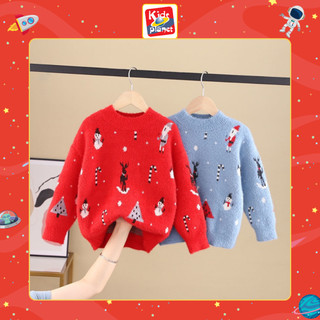 Áo len noel cho bé KIDPLANET, áo len cổ tròn người tuyết cho bé trai, bé gái nặng  từ 14-40kg N00944