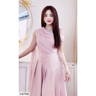 V4749 Váy đầm dáng xoè tay phối tà lệch vai màu hồng nhẹ nhàng tiểu thư mặc đi làm đi chơi  - CHÍNH HÃNG DVC