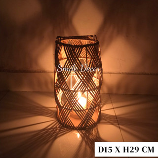 Đèn lồng mây tre Smile Decor trang trí nhà cửa , sân vườn , homestay , đèn mây đựng nến vintage