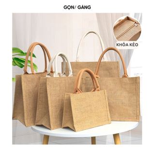 Túi cói đi du lịch có cúc bấm hoặc dây kéo size to rộng vừa A4 laptop đựng đồ đi chơi đi làm hàng đẹp đứng form Gọn Gàng