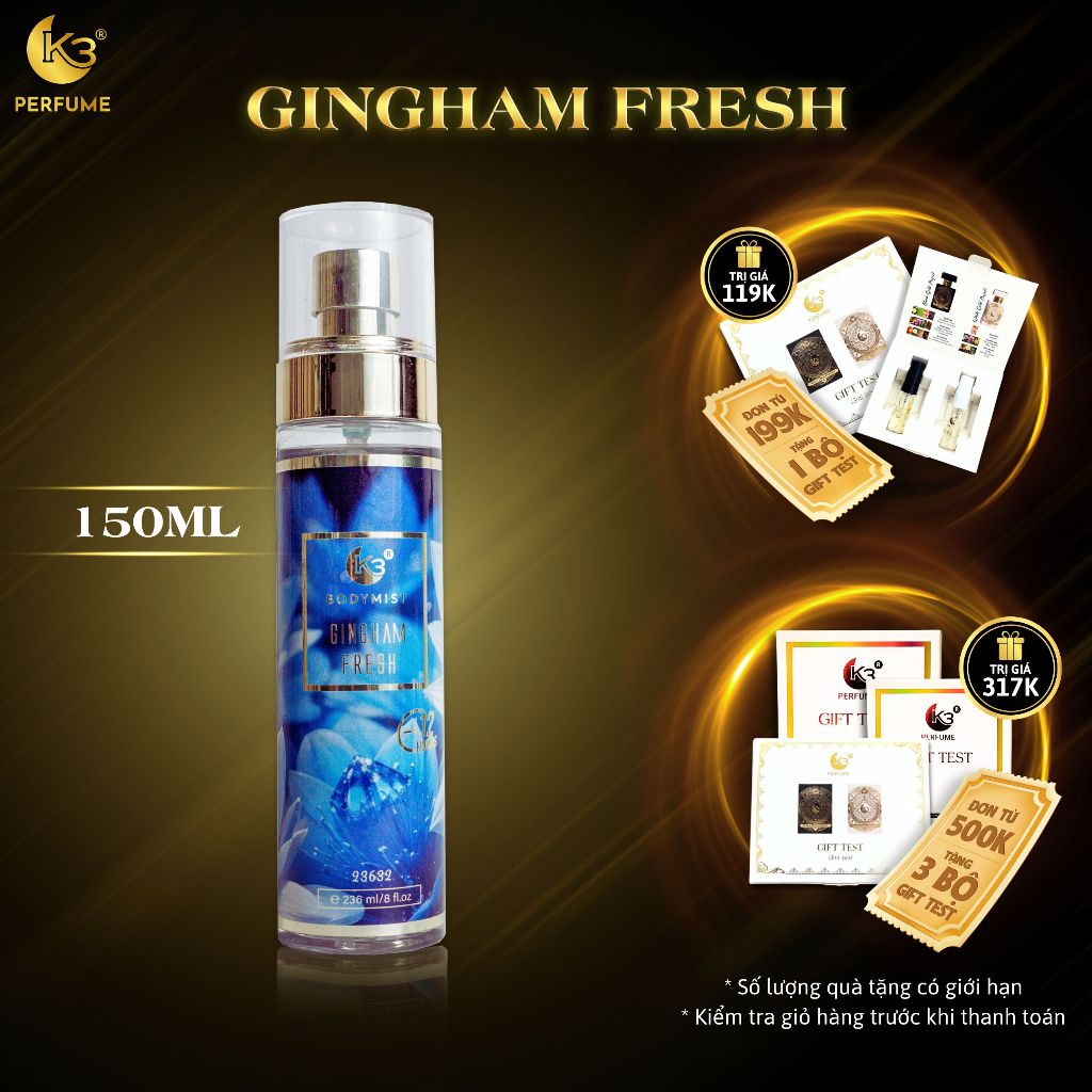 NƯỚC HOA K3 BODY MIST UNISEX GINGHAM FRESH - 150ml