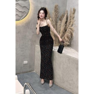 Đầm body đuôi cá hoa nhí 2 dây dáng dài ôm sát siêu tôn dáng diện đi tiệc du lịch sự kiện bùi đượm concept