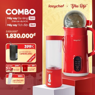 Máy xay nấu đa năng 5in1 inox Lazychef + Máy xay Bỏ túi 3in1 Lazychef, Chính Hãng