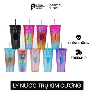 Ly nước kim cương Ponny Premium Home chuẩn xịn kèm ống hút và cọ rửa 710ml