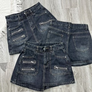   BIGSIZE 80KG  366 Quần Chân Váy Jean Dáng Ngắn 93CALY Cạp Cao 3 Khóa Quần Short Bò Nữ Giả Váy năng động 