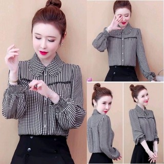 Áo sơ mi nữ caro tay dài Size S M L XL XXL