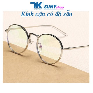Kính cận có độ 0 - 6 độ nam nữ mắt tròn, gọng kim loại 7K3019. Tròng giả cận 0 độ chống ánh sáng xanh, chống tia UV