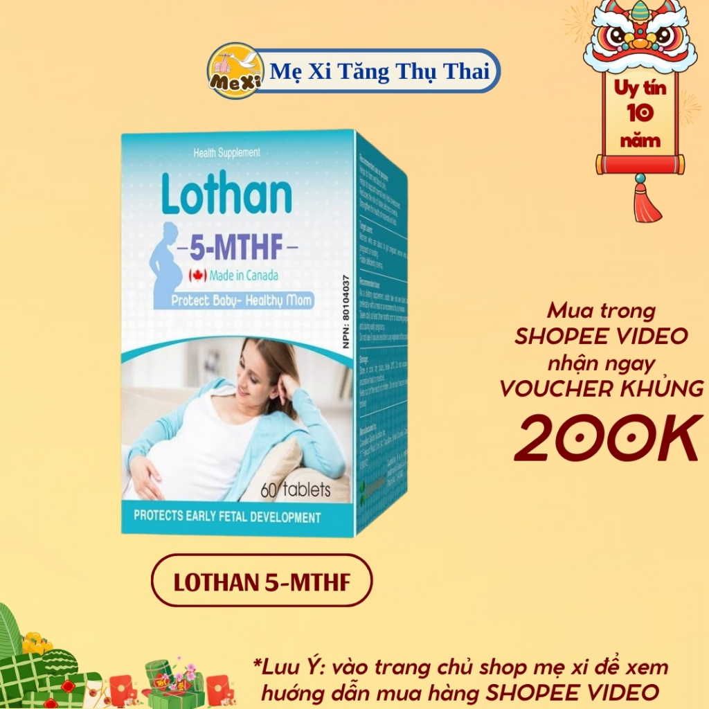 Mẹ Xi Lothan 5-MTHF Hộp 60 viên - Hỗ Trợ Mang Thai , Bổ Sung Acid Folic/ Folate