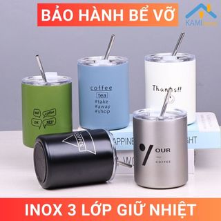 Ly giữ nhiệt cốc uống cà phê inox 304 cỡ nhỏ 300ml màu độc đáo bình uống nước nóng lạnh mã 24005