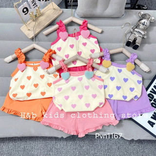 Bộ quần áo bé gái- Bộ đồ bé gái 2 dây đính tim dễ thương cho bé từ 1 tuổi đến 4 tuổi