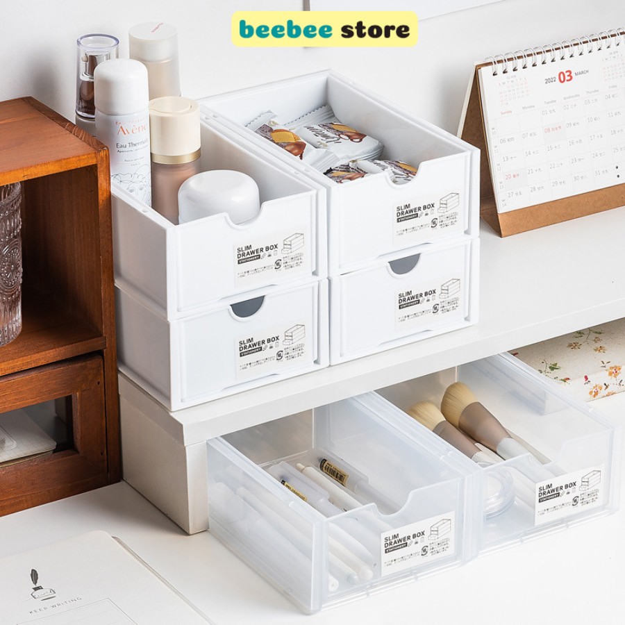 Hộp Ngăn Kéo Để Bàn Đựng Văn Phòng Phẩm, Mỹ Phẩm, Decor Bàn Học Có Thể Xếp Chồng Nhiều Tầng Phong Cách Hàn Quốc P015