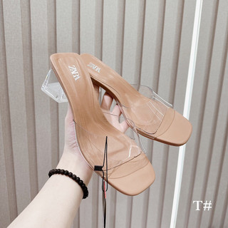 Guốc quai mica đế thấp gót vuông thời trang