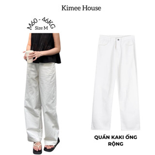 Quần kaki nữ ống rộng suông dáng đứng vải kaki dày dặn cao cấp  - Kaki white pants MQ064