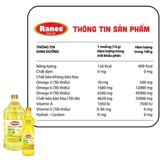 {Đơn 199k tặng Vá Inox} Thùng dầu ăn dinh dưỡng Ranee 2 lít (6 chai)