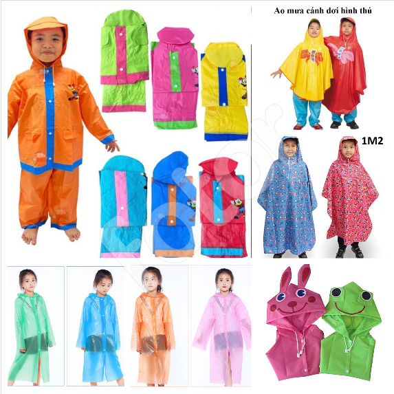 ÁO MƯA BỘ, VẢI DÙ, HÌNH THÚ, PEVA, CÁNH DƠI HÌNH THÚ CHO BÉ, TRẺ EM