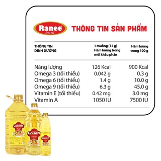 {Đơn 199k tặng Vá Inox} Thùng dầu ăn Ranee Golden 1 lít (1 lít x 12 chai)
