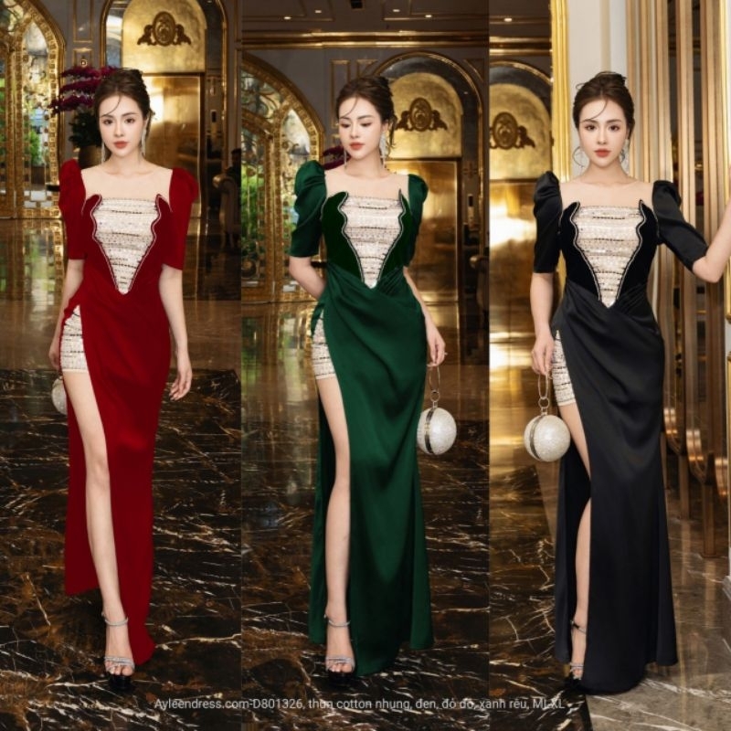 Đầm Dạ hội phối nhung kết pha lê