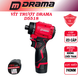 Máy chuyên vít DRAMA D-5518 có cấp trượt động cơ không chổi than sử dụng pin 4 cell