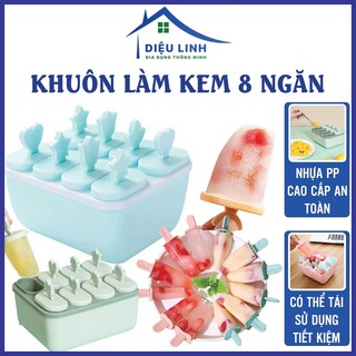 Khuôn Làm Kem Que 8 Ô Có Nắp Tay Cầm Dễ Thương Có Thể Dùng Được Nhiều Lần - Khay Kem Que Tiện Dụng Mùa Hè Dieulinhshop