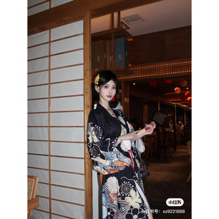 Kimono nhật bản cao cấp đen cam mẫu mới