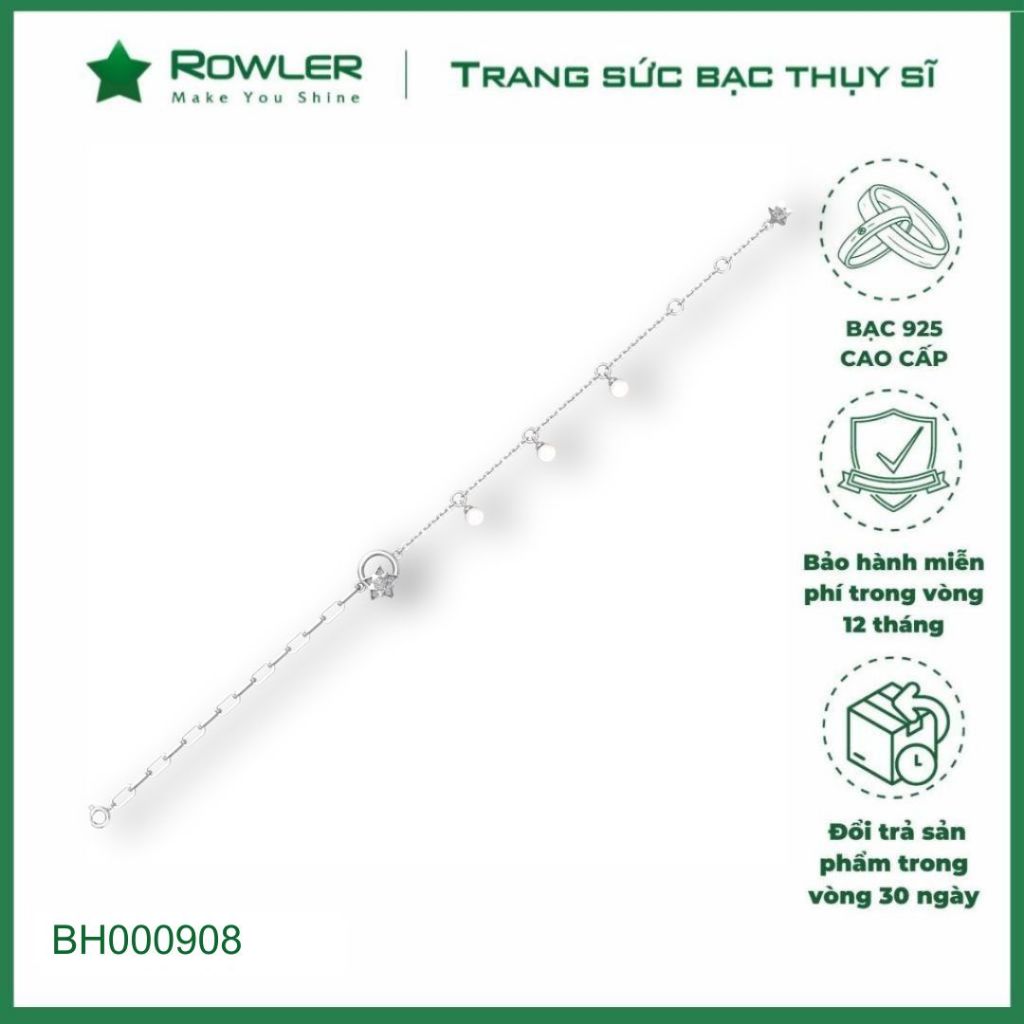 Lắc tay bạc đính đá Moissanite hình ngôi sao Vòng tay bạc sang trọng cao cấp ROWLER BH000908