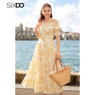 Đầm hoa linen trễ vai sixdo