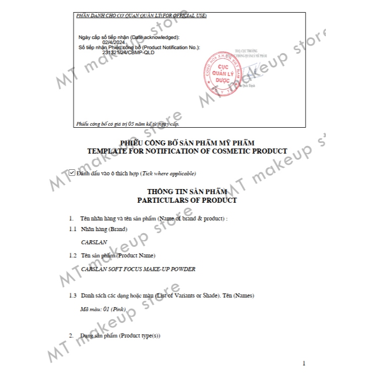 Phấn Phủ Carslan Minisize 1g Dạng Bột Kiềm Dầu Chống Thấm Nước Mịn Lỳ| MT MAKEUP STORE | BigBuy360 - bigbuy360.vn