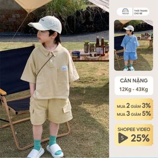 Quần áo trẻ em size đại 40kg Đồ bộ bé trai cộc tay Magickids áo polo quần short chất cá sấu thoáng mát mùa hè BR23017