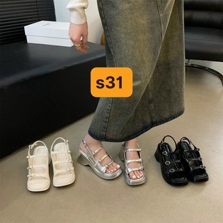Sandal 3 quai ngang phối khuy mã s31