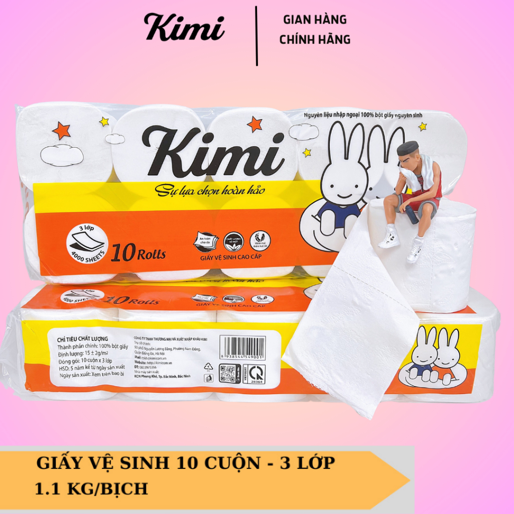 Combo 2 bịch Giấy Vệ Sinh Kimi Bịch 10 Cuộn 1.1 kg siêu dai, mềm mịn, không có chất tẩy trắng - 𝐊𝐢𝐦𝐢