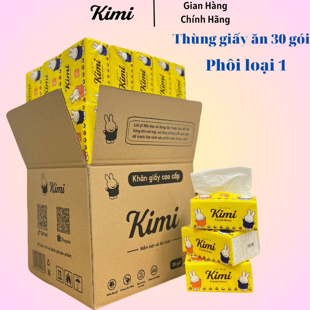 Giấy ăn gấu trúc thùng 30 gói rút, giấy rút hình thỏ Kimi siêu dai trắng mịn thấm hút cực tốt - 𝐊𝐢𝐦𝐢