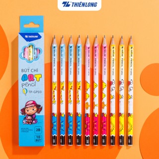 Hộp 10 cây Bút chì gỗ Thiên Long TP GP-03 2B thân lục giác dễ cầm nắm, thích hợp cho ghi chép, vẽ nháp, học tập,dễ chuốt
