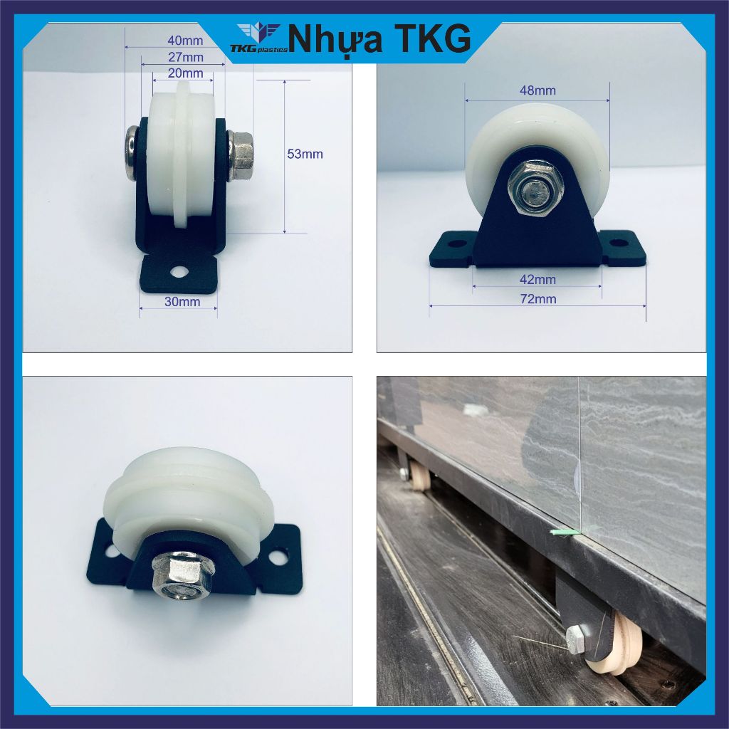 Bộ Bánh xe cửa lùa, cửa trượt, Bánh xe kệ gạch cho ray lùa ÂM Phi 48mm 2 vòng bi 6000